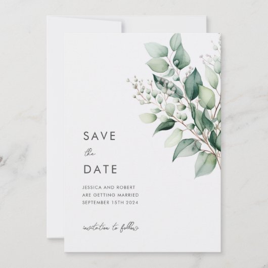 Elegant Minimal Eukalyptus Greenery Wedding Save The Date (Vorderseite)