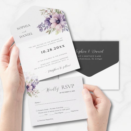Elegant Minimal Floral White Wedding Invitation All In One Einladung