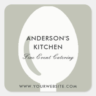 ELEGANT MINIMAL GREY WHITE SPOON CHEF CATERING QUADRATISCHER AUFKLEBER