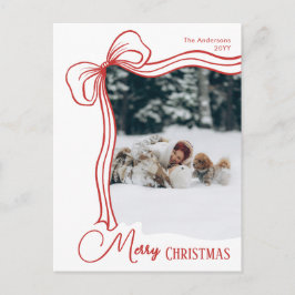 Elegant Minimal Hand Drawn Red Bow Christmas Feiertagspostkarte