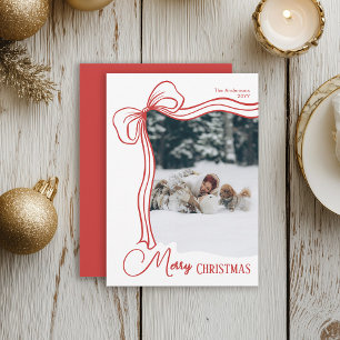 Elegant Minimal Hand Drawn Red Bow Weihnachten