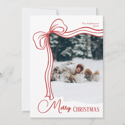 Elegant Minimal Hand Drawn Red Bow Weihnachten (Vorderseite)