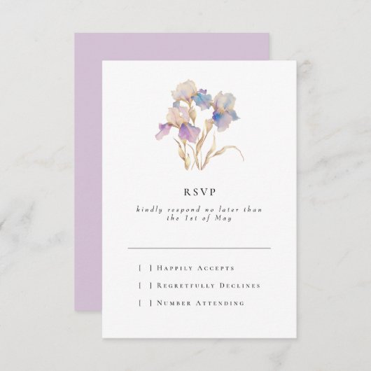 Elegant Minimal Iris Floral RSVP Karte (Vorne/Hinten)