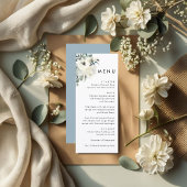 Elegant Minimal Ivory Floral Dusty Blue Wedding  Menükarte