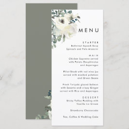 Elegant Minimal Ivory Floral Olive Green Wedding  Menükarte