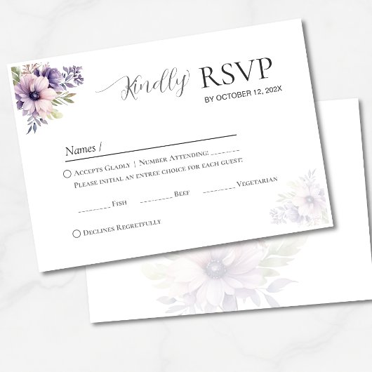 Elegant Minimal Lavender Floral Wedding RSVP Karte