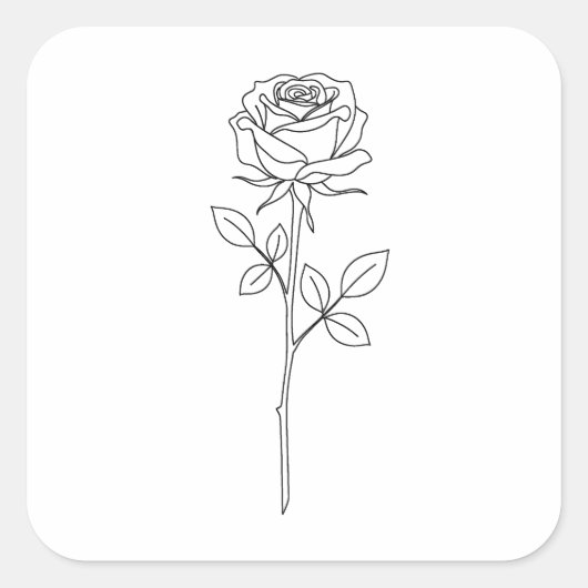 Elegant Minimal Line Art Rose Quadratischer Aufkleber (Vorderseite)