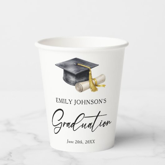 Elegant Minimal Minimalist Graduation Pappbecher (Vorderseite)