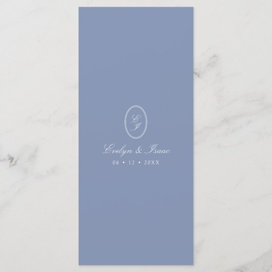 Elegant Minimal Monogram Blue Wedding Menükarte (Rückseite)