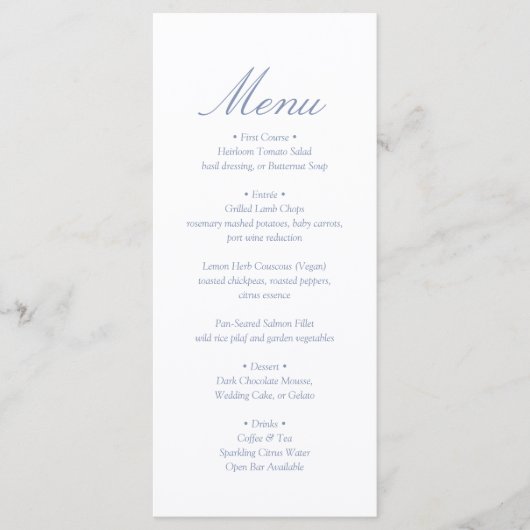 Elegant Minimal Monogram Blue Wedding Menükarte (Vorderseite)