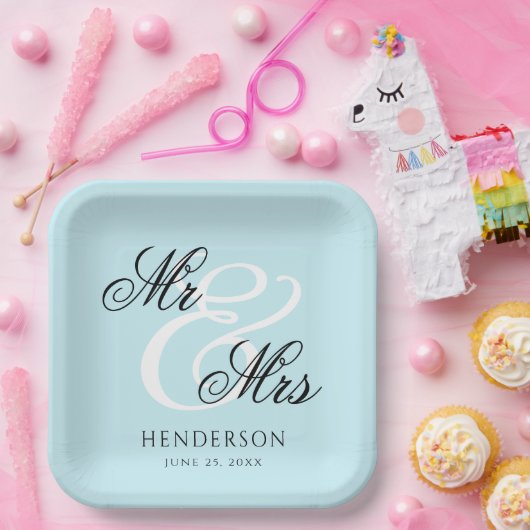 Elegant Minimal Mr. und Mrs. Wedding Pappteller (Party)