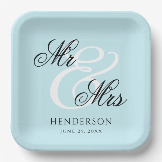 Elegant Minimal Mr. und Mrs. Wedding Pappteller (Vorderseite)