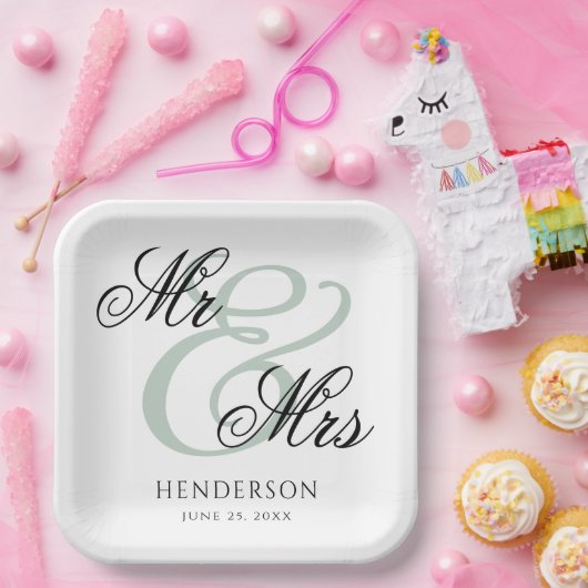 Elegant Minimal Mr. und Mrs. Wedding Pappteller (Party)