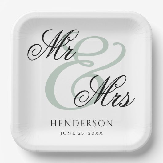 Elegant Minimal Mr. und Mrs. Wedding Pappteller (Vorderseite)