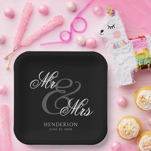 Elegant Minimal Mr. und Mrs. Wedding Pappteller (Party)