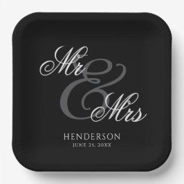 Elegant Minimal Mr. und Mrs. Wedding Pappteller