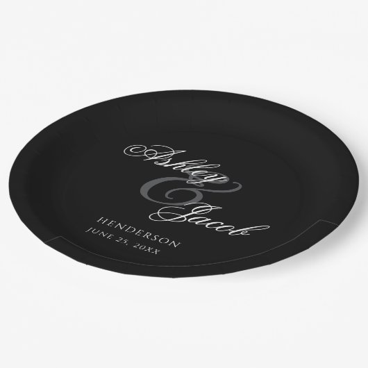 Elegant Minimal Mr. und Mrs. Wedding Pappteller (Schrägansicht)