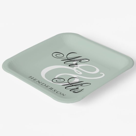 Elegant Minimal Mr. und Mrs. Wedding Pappteller (Gewinkelt)