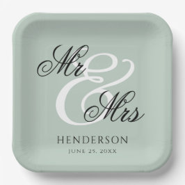 Elegant Minimal Mr. und Mrs. Wedding Pappteller