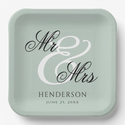 Elegant Minimal Mr. und Mrs. Wedding Pappteller (Vorderseite)