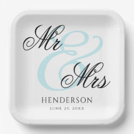 Elegant Minimal Mr. und Mrs. Wedding Pappteller