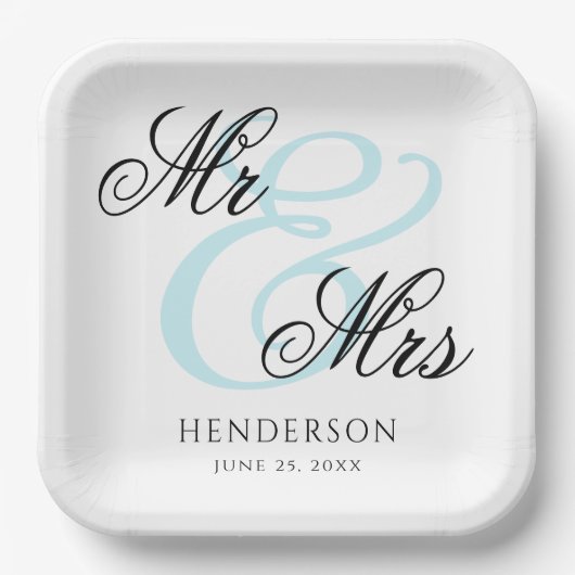 Elegant Minimal Mr. und Mrs. Wedding Pappteller (Vorderseite)