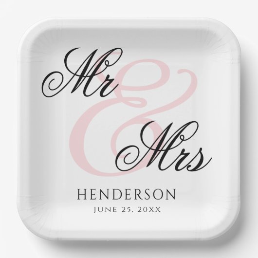 Elegant Minimal Mr. und Mrs. Wedding Pappteller (Vorderseite)