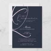 Elegant Minimal Navy & Pink Script Quinceañera Einladung (Vorderseite)