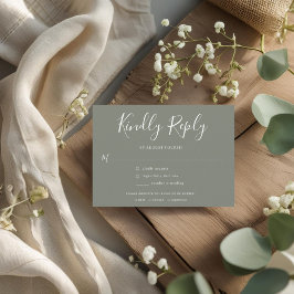 Elegant Minimal Olive Green Wedding RSVP Einladungspostkarte