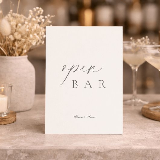 Elegant Minimal Open Bar Wedding Sign Einladung
