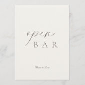 Elegant Minimal Open Bar Wedding Sign Einladung (Vorderseite)