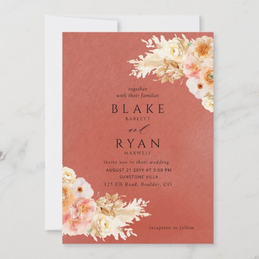 Elegant, minimal, Rost, Pfirsich, Blütencreme Einladung (Vorderseite)