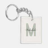 Elegant Minimal Sage Green Script Monogram Schlüsselanhänger (Vorderseite links)