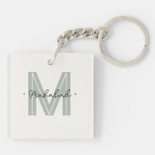 Elegant Minimal Sage Green Script Monogram Schlüsselanhänger (Rückseite)