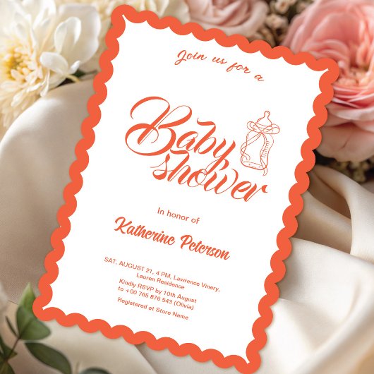 Elegant Minimal Scalloped Baby Shower Invitation Einladung