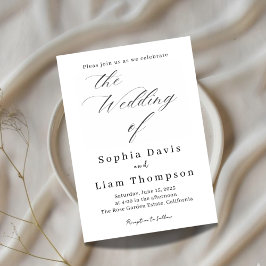 Elegant Minimal Script Black and White Wedding Inv Einladung