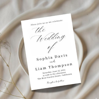 Elegant Minimal Script Black and White Wedding Inv Einladung