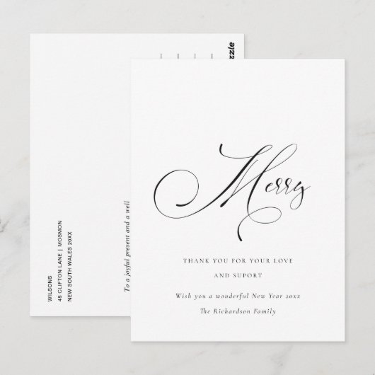 Elegant Minimal Script Frohe Weihnachtsgrüße Postkarte (Vorne/Hinten)