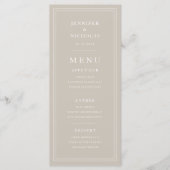 Elegant Minimal Taupe Wedding Menükarte (Vorderseite)
