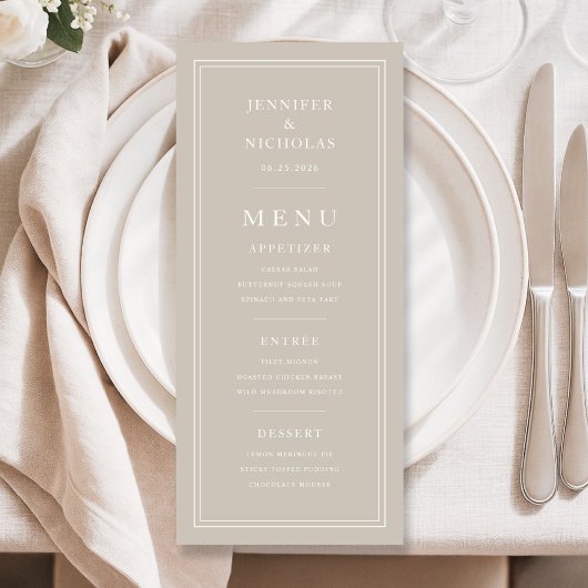 Elegant Minimal Taupe Wedding Menükarte