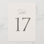 Elegant Minimal Taupe Wedding Table Numbers 1–19 Dankeskarte (Rückseite)