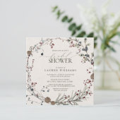 Elegant Minimal Watercolor Berry Wreath Einladung (Stehend Vorderseite)