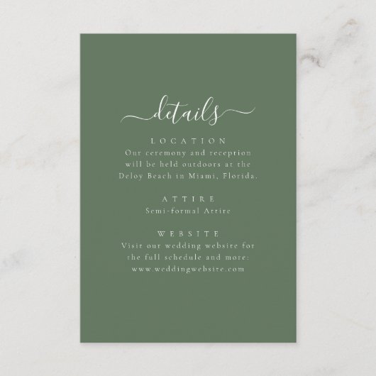 Elegant Minimal Wedding Details Enclosure Card Begleitkarte (Vorderseite)