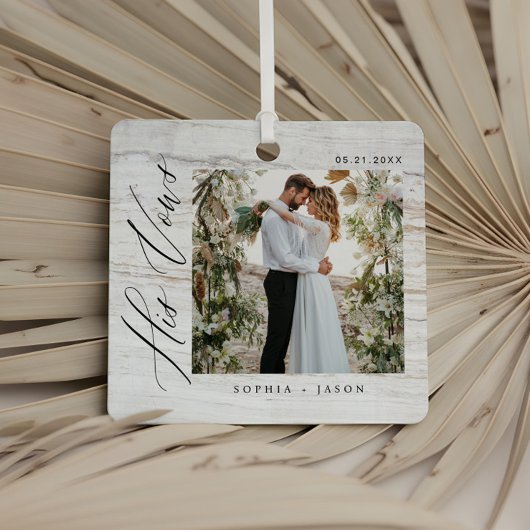 Elegant Minimal Wedding His Vows Couples Photos Ornament Aus Metall