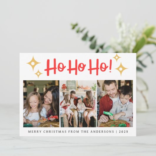 Elegant Minimal Weihnachten | Moderne Familie 3 Fo (Stehend Vorderseite)