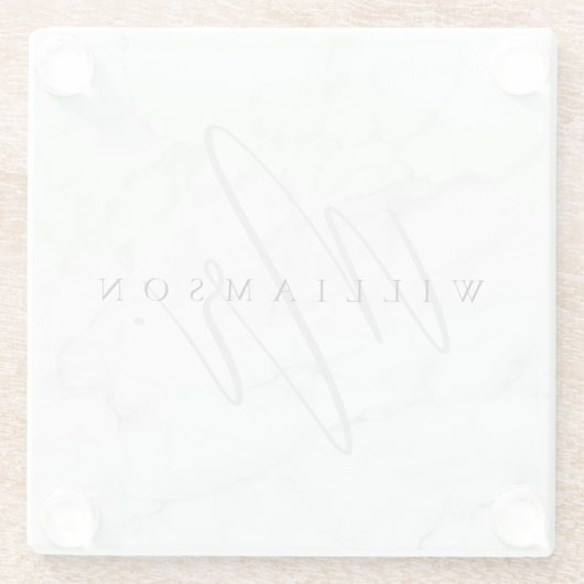 Elegant Minimal White Marble Mr. Script Custom Glasuntersetzer (Rückseite)