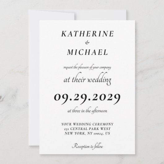 Elegant Minimal White Wedding Invitations Einladung (Vorderseite)