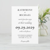 Elegant Minimal White Wedding Invitations Einladung (Stehend Vorderseite)