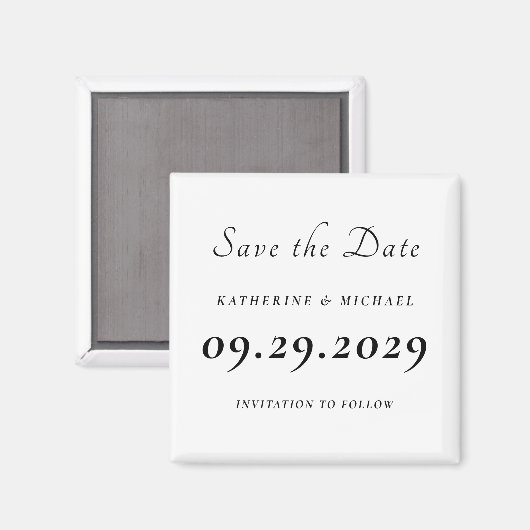 Elegant Minimal White Wedding Save The Date Magnet (Vorderseite/Rückseite)