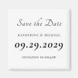 Elegant Minimal White Wedding Save The Date Magnet